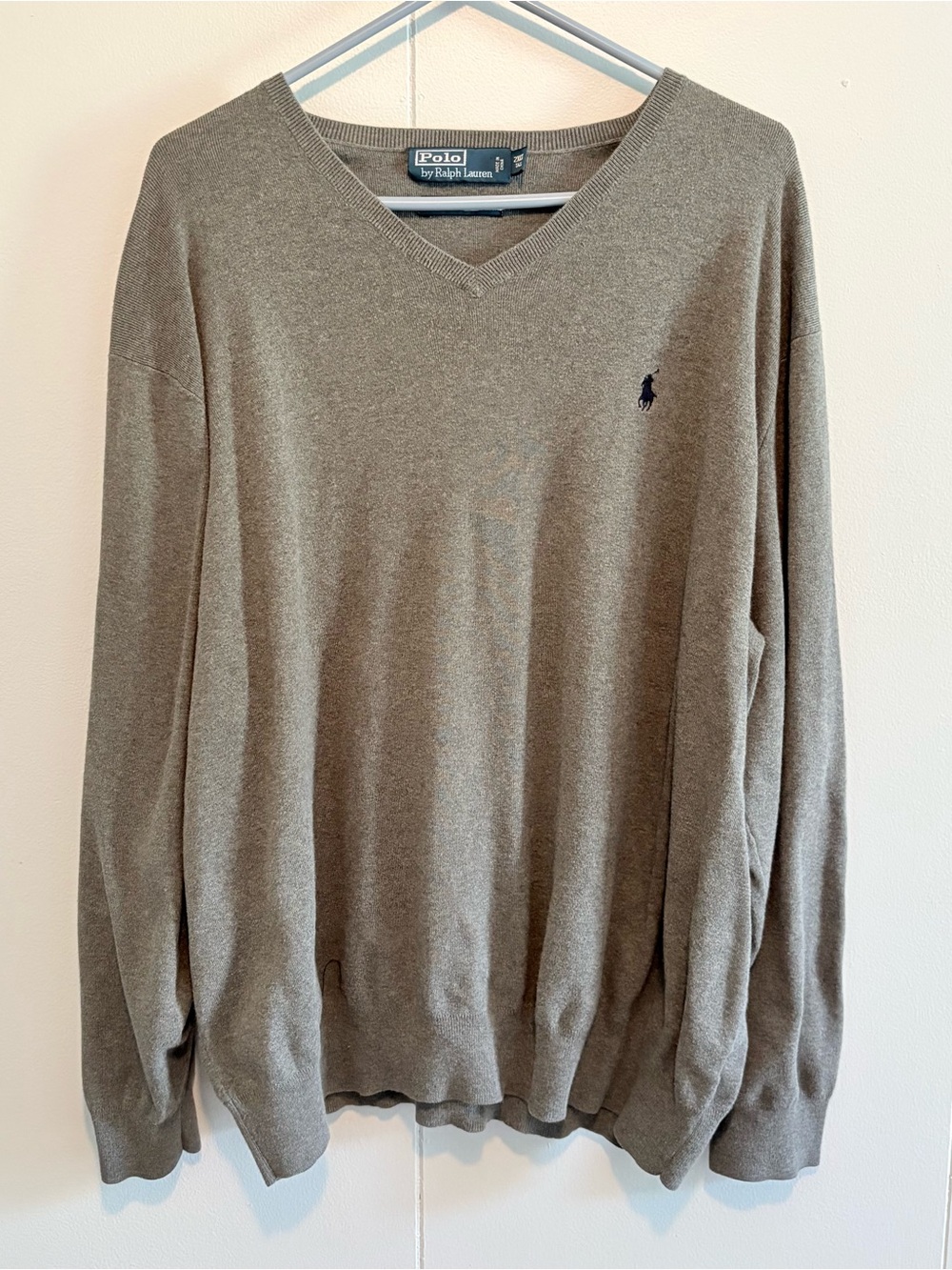 Polo Ralph Lauren Pima Cotton V Neck Sweater Gray Pony Logo 2XLT Tall Mens